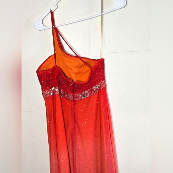 Vintage Y2K Morgan & Co One Shoulder Sparkle Hombre Maxi Prom Dress, 7/8 - Picture 4 of 5